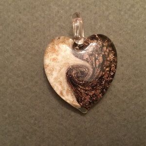 Vintage Murano Glass Heart Bronze/Gold Pendant
